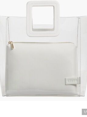 STAUD Clear Tote with White Square Handles and Removable Pouch